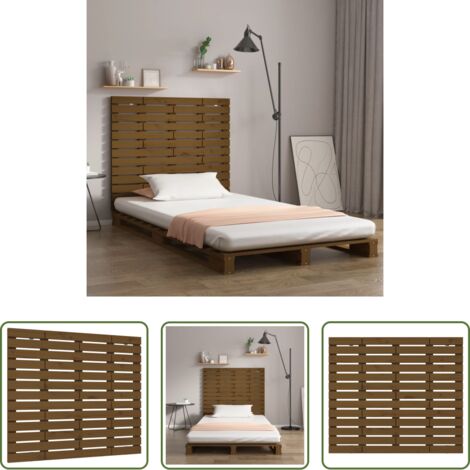 Cabecero de pared -  Cabecero cama pared madera maciza pino marrón miel 126x3x91,5cm