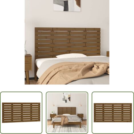 Cabecero de pared -  Cabecero cama pared madera maciza pino marrón miel 146x3x63 cm