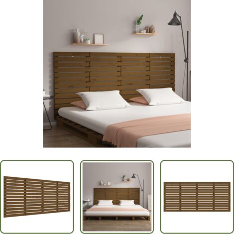 Cabecero de pared -  Cabecero cama pared madera maciza pino marrón miel 166x3x91,5cm