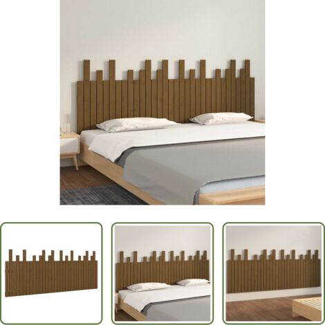 Cabecero de pared -  Cabecero cama pared madera maciza pino marrón miel 204x3x80 cm