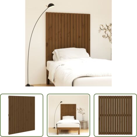 Cabecero de pared -  Cabecero cama pared madera maciza pino marrón miel 95,5x3x110cm