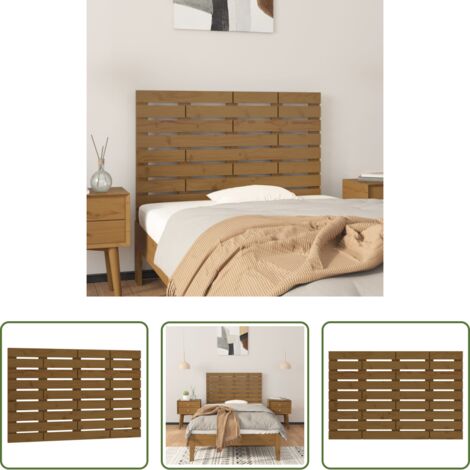 Cabecero de pared -  Cabecero cama pared madera maciza pino marrón miel 96x3x63 cm