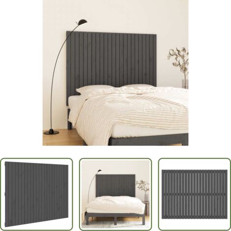 Cabecero de pared -  Cabecero de cama de pared madera maciza pino gris 146,5x3x110cm