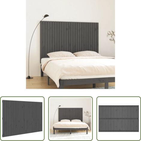 Cabecero de pared -  Cabecero de cama de pared madera maciza pino gris 166x3x110 cm