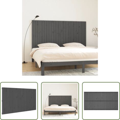 Cabecero de pared -  Cabecero de cama de pared madera maciza pino gris 204x3x110 cm