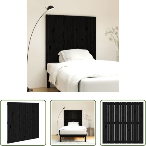 Cabecero de pared -  Cabecero de cama de pared madera maciza pino negro 108x3x110 cm