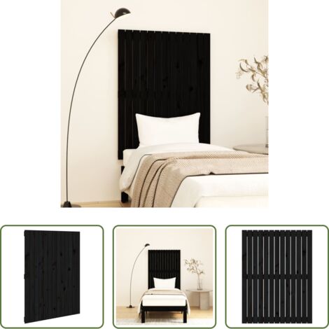 Cabecero de pared -  Cabecero de cama pared madera maciza pino negro 82,5x3x110 cm
