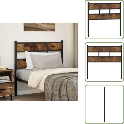 Cabecero de roble - vidaXL Cabecero de repuesto de hierro y madera de ingeniería roble ahumado 90 cm - Cabecero de cama de hierro