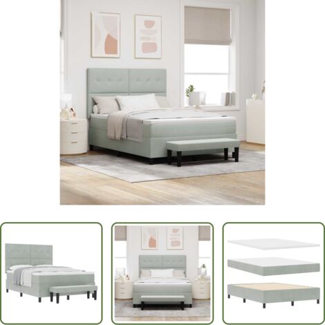 Cabecero de Terciopelo -  Cama tipo Box Spring Gris claro 140 x 190 cm Terciopelo