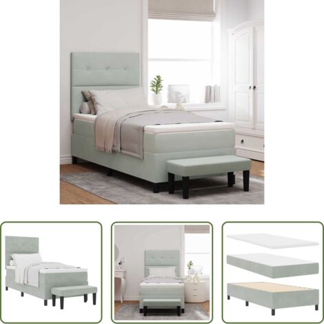 Cabecero de Terciopelo -  Cama tipo Box Spring Gris claro 90 x 190 cm Terciopelo