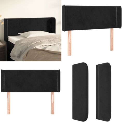 Cabecero de terciopelo negro 103x16x78/88 cm - Cabecero de cama negro - Cabecero de cama con orejas
