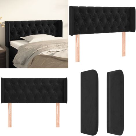Cabecero de terciopelo negro 103x16x78/88 cm - Cabecero de cama negro - Cabecero de cama con orejas