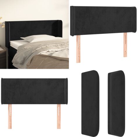 Cabecero de terciopelo negro 103x16x78/88 cm - Cabecero de cama negro - Cabecero de cama con orejas