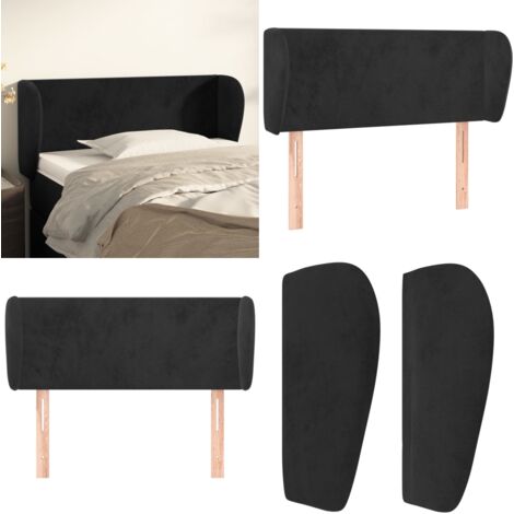 Cabecero de terciopelo negro 103x23x78/88 cm - Cabecero de cama negro - Cabecero de cama con orejas