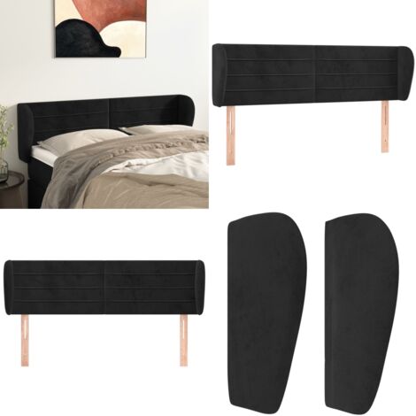 Cabecero de terciopelo negro 147x23x78/88 cm - Cabecero de cama negro - Cabecero de cama con orejas
