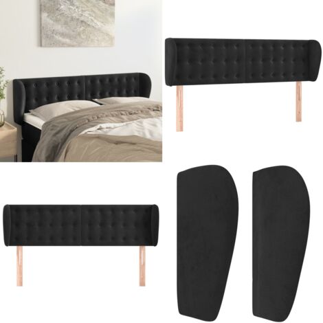 Cabecero de terciopelo negro 147x23x78/88 cm - Cabecero de cama negro - Cabecero de cama con orejas