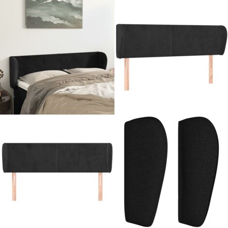 Cabecero de terciopelo negro 147x23x78/88 cm - Cabecero de cama negro - Cabecero de cama con orejas