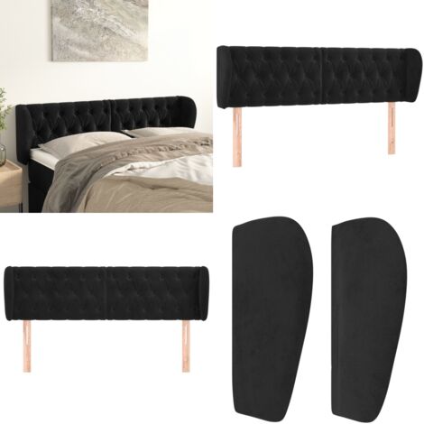 Cabecero de terciopelo negro 147x23x78/88 cm - Cabecero de cama negro - Cabecero de cama con orejas