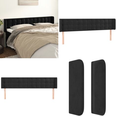 Cabecero de terciopelo negro 183x16x78/88 cm - Cabecero de cama negro - Cabecero de cama con orejas
