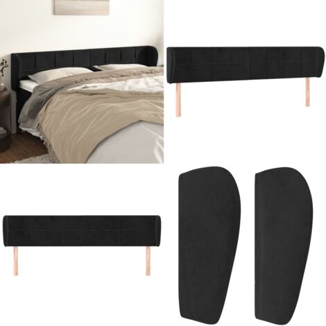 Cabecero de terciopelo negro 183x23x78/88 cm - Cabecero de cama negro - Cabecero de cama con orejas