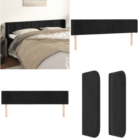 Cabecero de terciopelo negro 203x16x78/88 cm - Cabecero de cama negro - Cabecero de cama con orejas