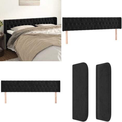 Cabecero de terciopelo negro 203x16x78/88 cm - Cabecero de cama negro - Cabecero de cama con orejas