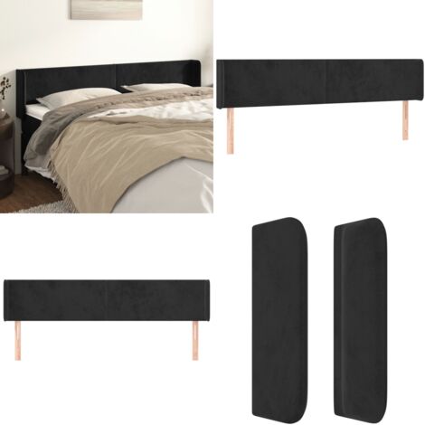 Cabecero de terciopelo negro 203x16x78/88 cm - Cabecero de cama negro - Cabecero de cama con orejas