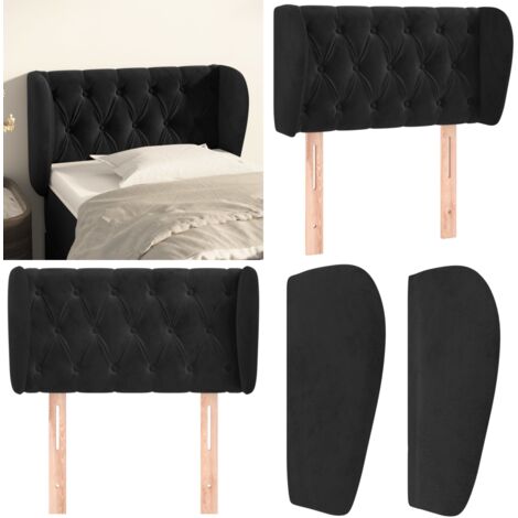Cabecero de terciopelo negro 83x23x78/88 cm - Cabecero de cama negro - Cabecero de cama con orejas