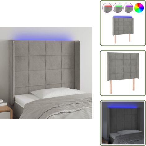 Cabecero de terciopelo - vidaXL Cabecero con LED de terciopelo gris claro 103x16x118/128 cm - Cabecero ajustable