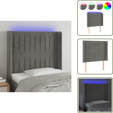 Cabecero de terciopelo - vidaXL Cabecero con LED de terciopelo gris claro 103x16x118/128 cm - Cabecero ajustable
