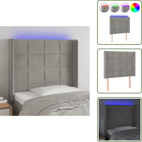 Cabecero de terciopelo - vidaXL Cabecero con LED de terciopelo gris claro 93x16x118/128 cm - Cabecero ajustable