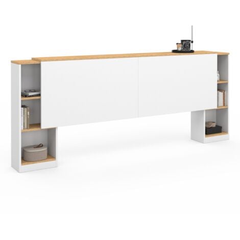 IDMARKET Cabecero extensible CATBA con almacenamiento deslizante para camas de 140 y 160 CM de madera y blancas