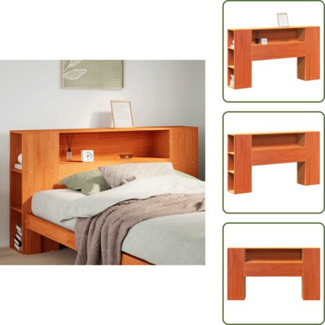 Cabecero independiente - vidaXL Cabecero de cama almacenaje madera maciza pino marrón 150 cm - Compartimentos de almacenamiento