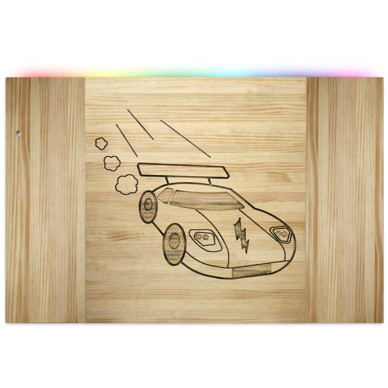 

Cabecero infantil vintage de madera de pino Coche con luz Led - 14X100X70 cm - Coche - Natural