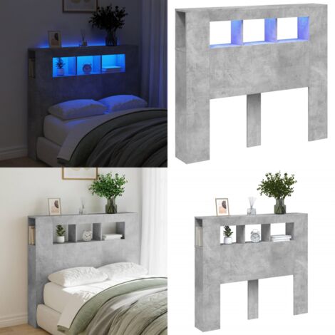 Cabecero LED madera ingeniería gris hormigón 120x18,5x103,5 cm - Luces LED RGB - Madera de ingeniería