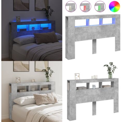 Cabecero LED madera ingeniería gris hormigón 160x18,5x103,5 cm - Luces LED RGB - Madera de ingeniería