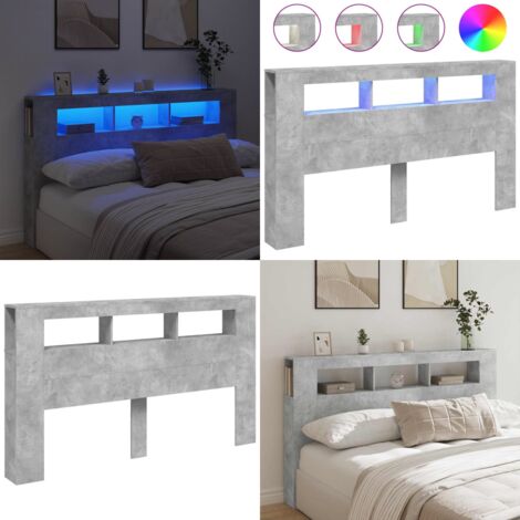 Cabecero LED madera ingeniería gris hormigón 180x18,5x103,5 cm - Madera de ingeniería - Luces LED RGB