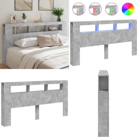 Cabecero LED madera ingeniería gris hormigón 200x18,5x103,5 cm - Luces LED - Madera de ingeniería