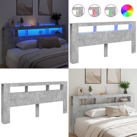 Cabecero LED madera ingeniería gris hormigón 220x18,5x103,5 cm - Luces LED RGB - Madera de ingeniería