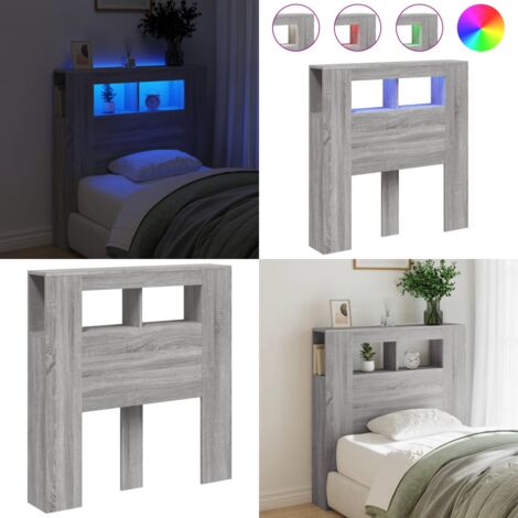 Cabecero LED madera ingeniería gris Sonoma 100x18,5x103,5 cm - Luz led rgb - Madera de ingeniería