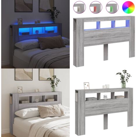 Cabecero LED madera ingeniería gris Sonoma 160x18,5x103,5 cm - Luces LED RGB - Madera de ingeniería
