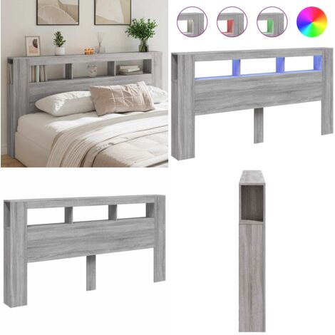 Cabecero LED madera ingeniería gris Sonoma 200x18,5x103,5 cm - Luces LED - Madera de ingeniería