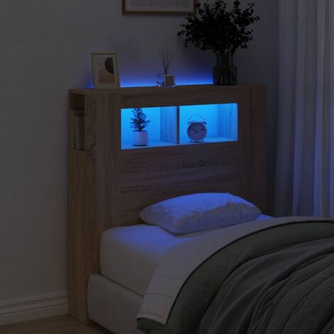 Cabecero LED madera ingeniería roble  100x18,5x103,5 cm
