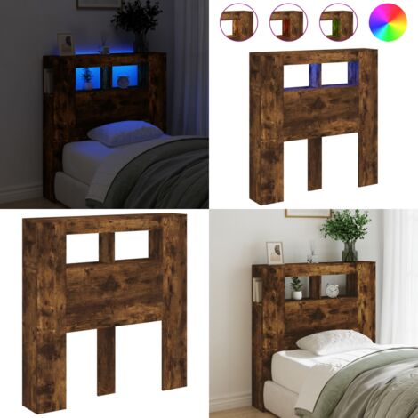 Cabecero LED madera ingeniería roble ahumado 100x18,5x103,5 cm - Madera de ingeniería - Luz LED RGB
