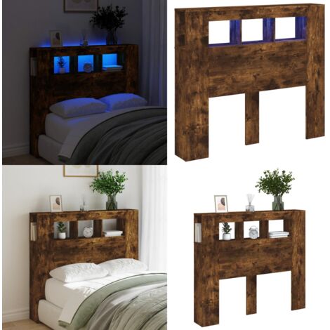 Cabecero LED madera ingeniería roble ahumado 120x18,5x103,5 cm - Madera de ingeniería - Luz LED RGB