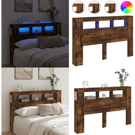 Cabecero LED madera ingeniería roble ahumado 160x18,5x103,5 cm - Madera de ingeniería - Luz LED RGB