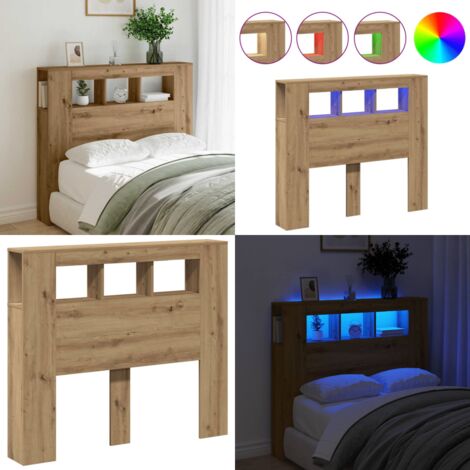 Cabecero LED madera ingeniería roble artisan 120x18,5x103,5 cm - Luz led rgb - Madera de ingeniería