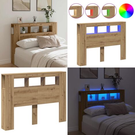 Cabecero LED madera ingeniería roble artisan 140x18,5x103,5 cm - Luces LED RGB - Madera de ingeniería