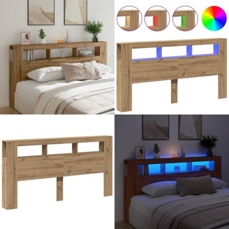Cabecero LED madera ingeniería roble artisan 200x18,5x103,5 cm - Madera de ingeniería - Luces LED RGB