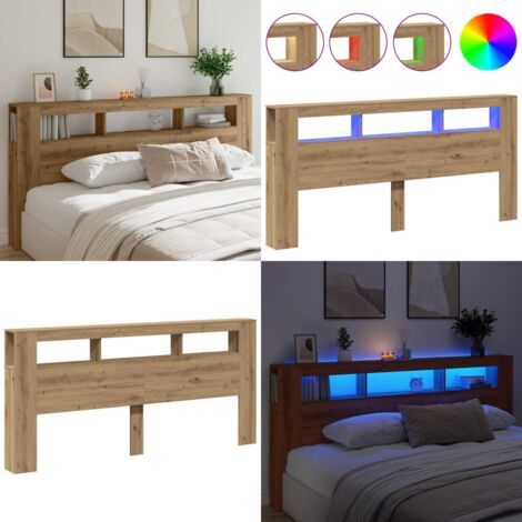 Cabecero LED madera ingeniería roble artisan 220x18,5x103,5 cm - Luces LED RGB - Madera de ingeniería